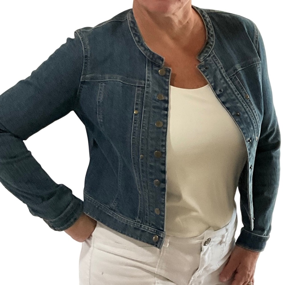 Skye's The Limit‎ Denim Jacket Womens Small Collarless Button Up Jean